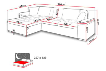 Camior Divanbäddsoffa 280x160x76 cm - Grå - Möbler - Vardagsrum - Bäddsoffor