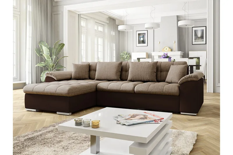 Camior Divanbäddsoffa 4-sits Vänster Konstläder - Beige/Brun - Möbler - Vardagsrum - Bäddsoffor