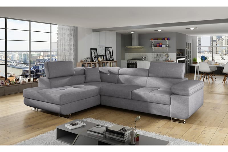 CARMANA 4-sits Bäddsoffa m. Schäslong Ljusgrå - Möbler - Vardagsrum - Bäddsoffor