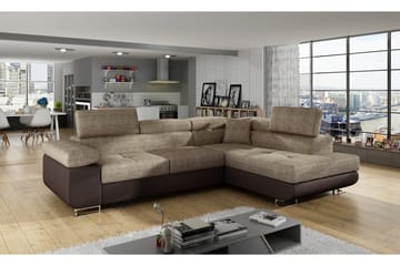 CARMANA Bäddsoffa med Schäslong Höger Beige/Brun