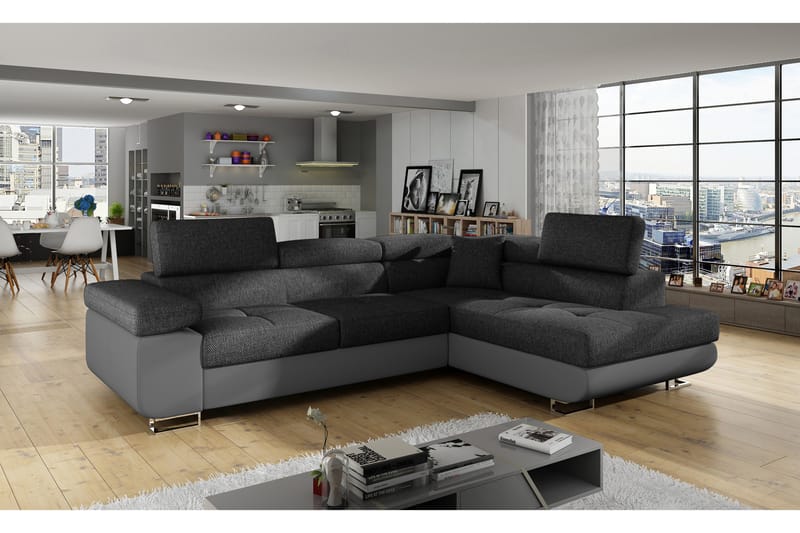 CARMANA Bäddsoffa med Schäslong Höger Grå - Bäddsoffor - Bäddsoffa divan