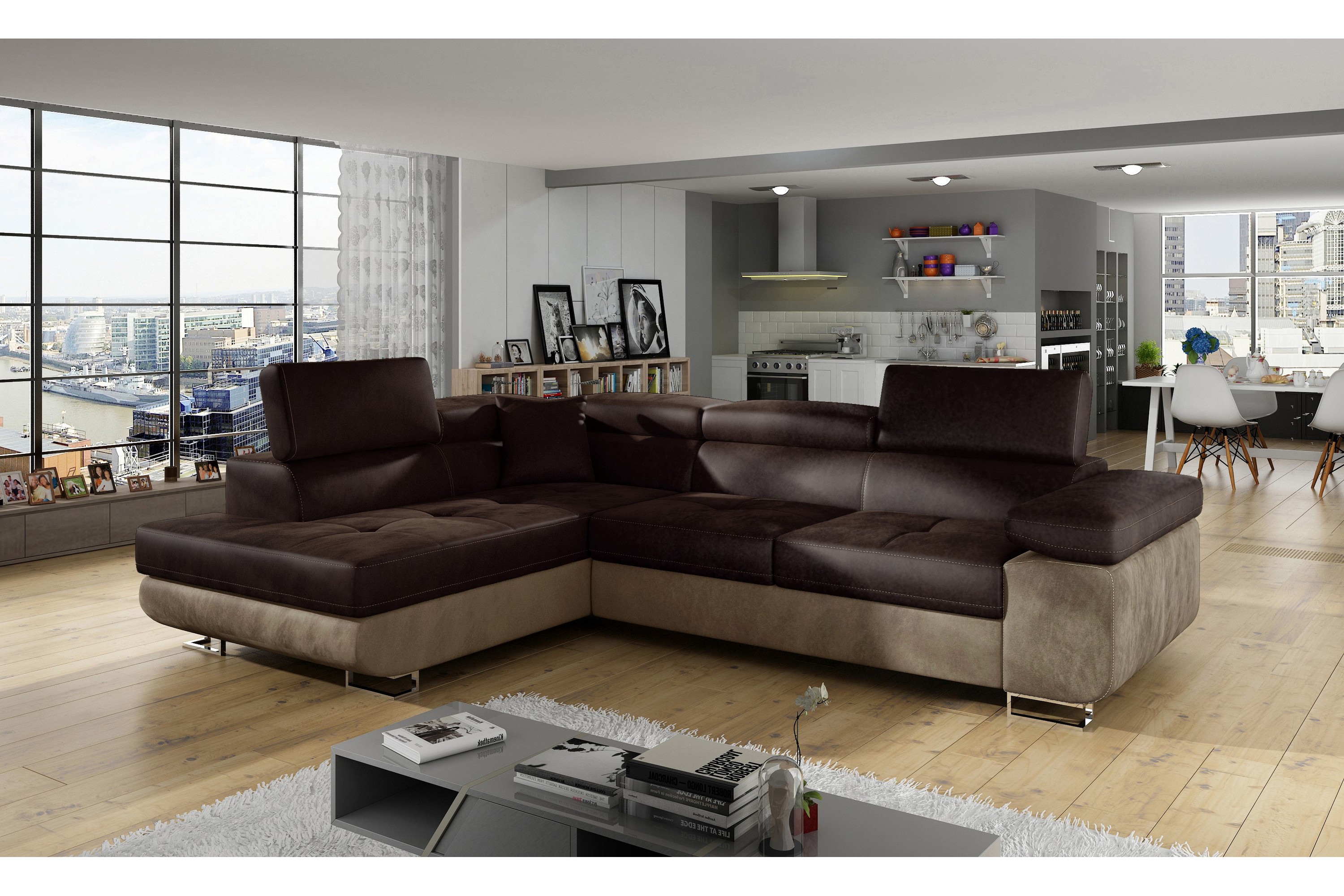 carmana bäddsoffa med schäslong vänster brun -