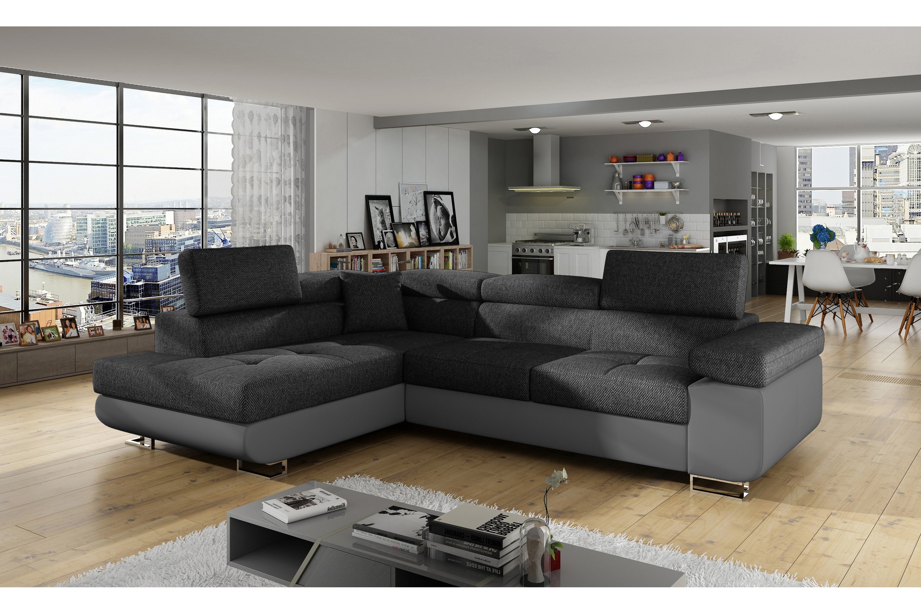 carmana bäddsoffa med schäslong vänster grå -