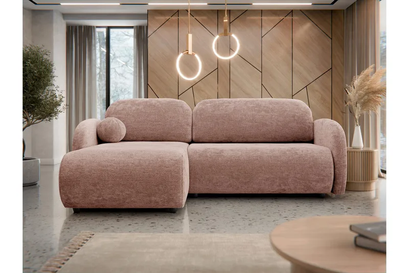 Carve 2-sits Vänstervänd L-formad Bäddsoffa med Divan och Schäslong i Tyg - Rosa - Möbler - Vardagsrum - Bäddsoffor