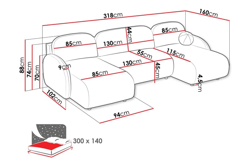 Carve Bäddsoffa Dubbeldivan 3-sits - Grå - Möbler - Vardagsrum - Bäddsoffor - U bäddsoffa