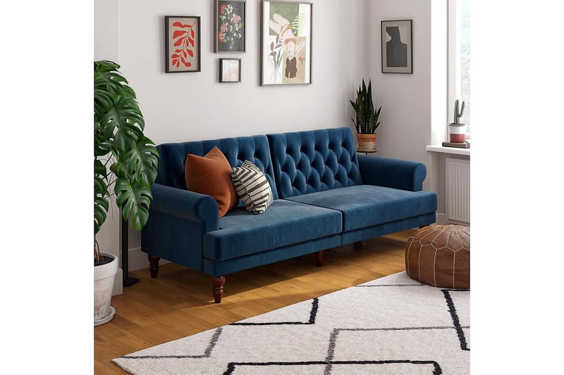 CASSIDY 2-sits Bäddsoffa Sammet/Blå - Novogratz - Möbler - Vardagsrum - Bäddsoffor - 2-sits bäddsoffa