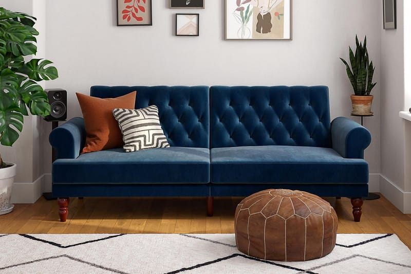 CASSIDY 2-sits Bäddsoffa Sammet/Blå - Novogratz - Möbler - Vardagsrum - Bäddsoffor - 2-sits bäddsoffa