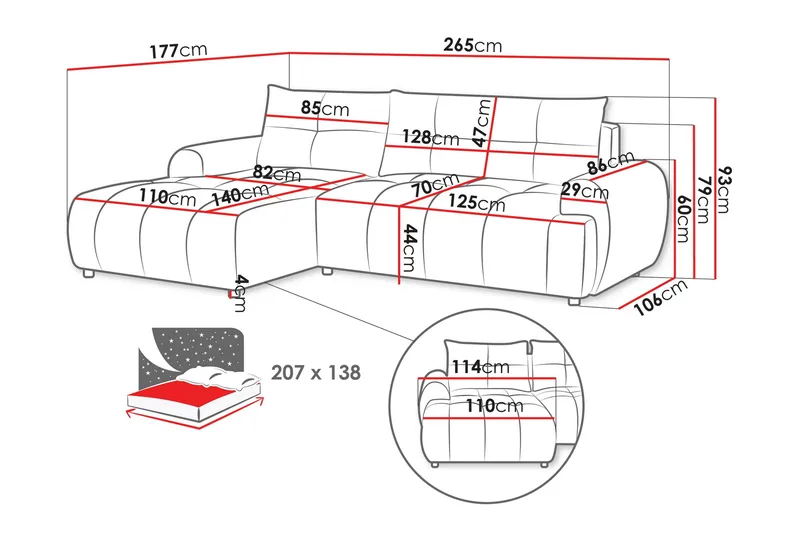 Ceibo Bäddsoffa med Divan 3-sits - Grå - Möbler - Vardagsrum - Bäddsoffor