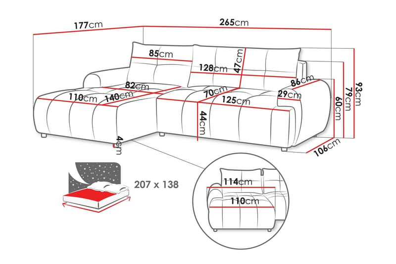 Ceibo Bäddsoffa med Divan 3-sits i Plysch - Beige - Möbler - Vardagsrum - Bäddsoffor