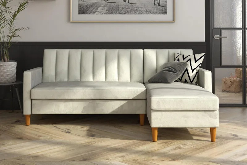 Celine 3-sits Divanbäddsoffa Sammet/Ljusgrå - Dorel Home - Möbler - Vardagsrum - Bäddsoffor