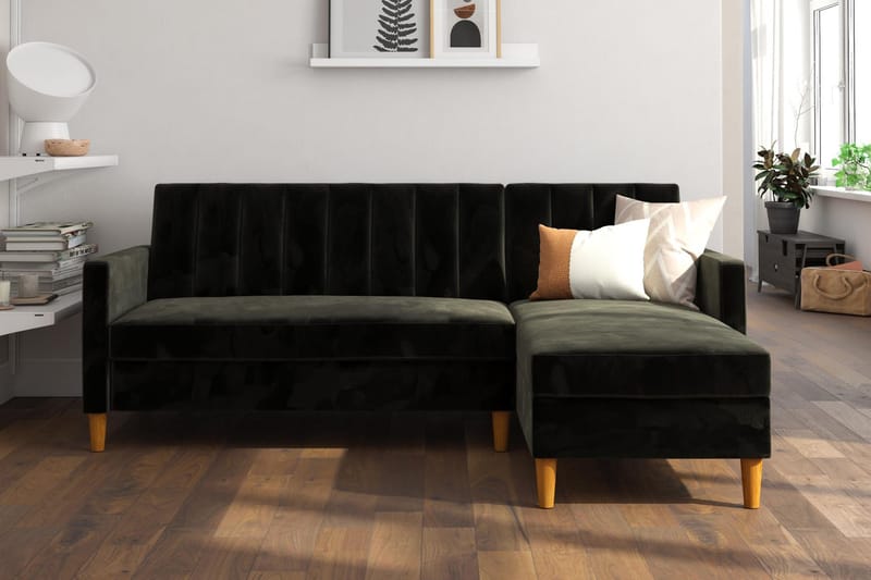 CELINE 3-sits Divanbäddsoffa Sammet/Svart - Dorel Home - Möbler - Vardagsrum - Bäddsoffor