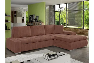 Cerys 3-sits Höger L-formad Hörnbäddsoffa i Tyg - Brun - Möbler - Vardagsrum - Bäddsoffor