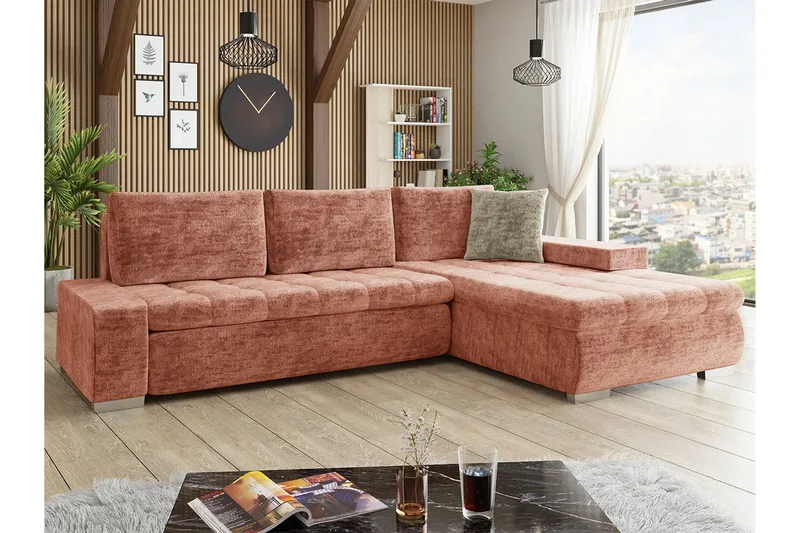 Cerys 3-sits Hörnbäddsoffa Dark pink - Möbler - Vardagsrum - Bäddsoffor - Hörnbäddsoffa