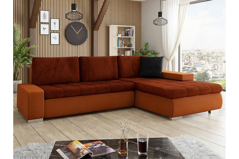 Cerys 3-sits Hörnbäddsoffa Mörk Orange - Möbler - Vardagsrum - Bäddsoffor - Hörnbäddsoffa