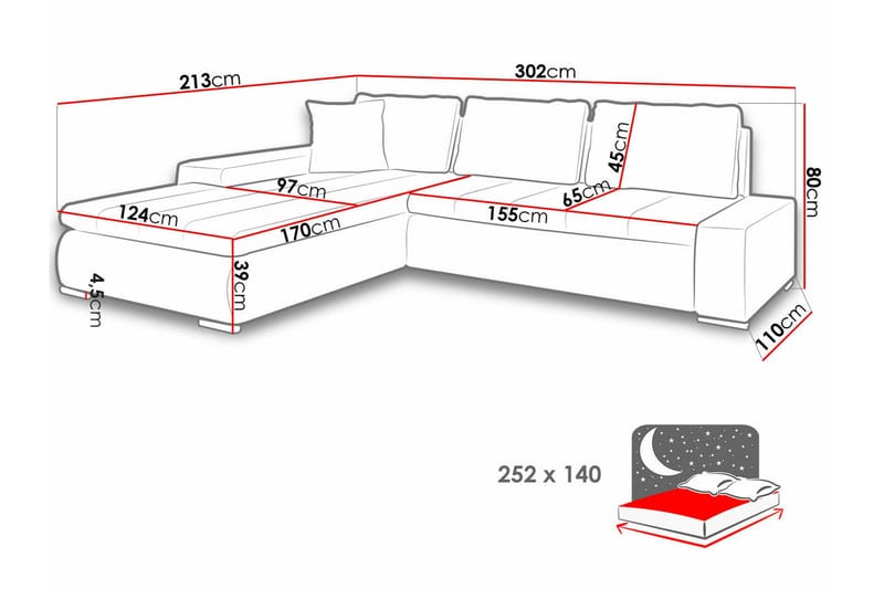 Cerys 3-sits Hörnbäddsoffa Mörkrosa - Möbler - Vardagsrum - Bäddsoffor - Hörnbäddsoffa