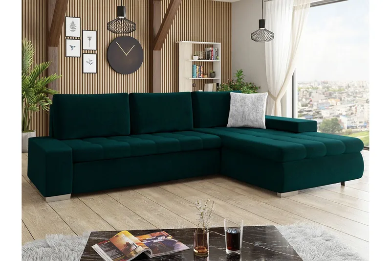 Cerys 3-sits Hörnbäddsoffa NO_BRAND Green - Möbler - Vardagsrum - Bäddsoffor - Hörnbäddsoffa