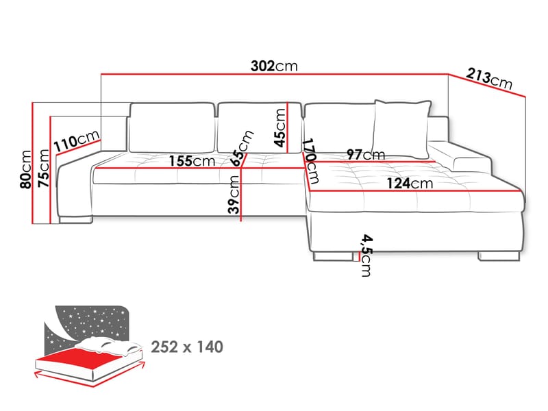Cerys Bäddsoffa med Divan 4-sits - Grå - Möbler - Vardagsrum - Bäddsoffor