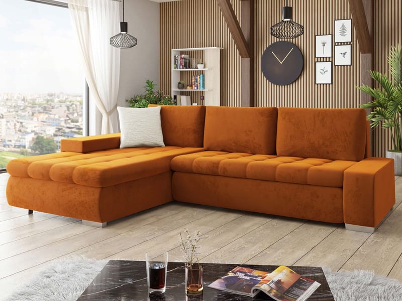 Cerys Bäddsoffa med Divan 4-sits - Orange - Möbler - Vardagsrum - Bäddsoffor