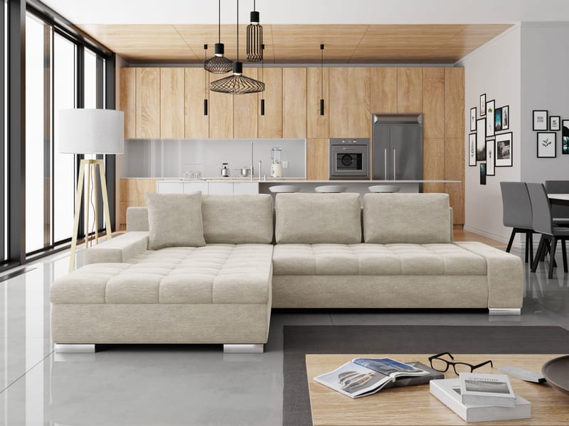 Cerys Vänster L-formad Bäddsoffa 140x252 cm med Förvaring i Tyg - Beige - Möbler - Vardagsrum - Bäddsoffor