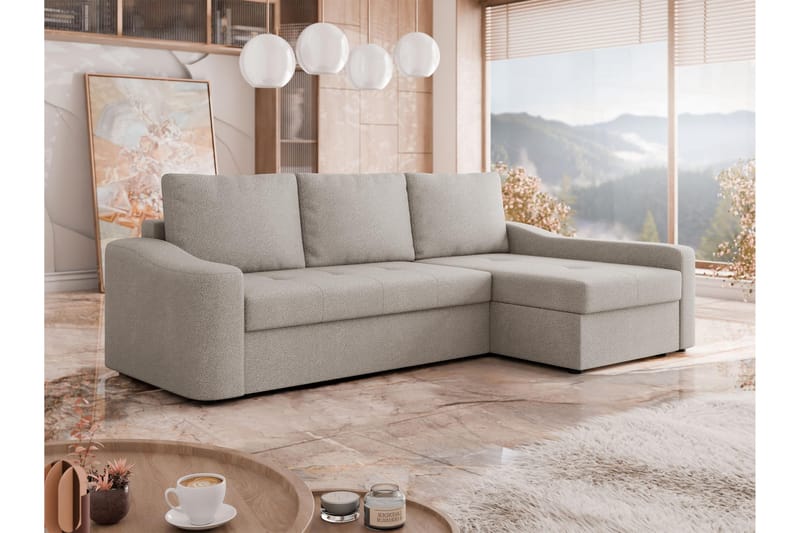 Chaman Bäddsoffa med Divan 3-sits i Plysch - Grå - Möbler - Vardagsrum - Bäddsoffor