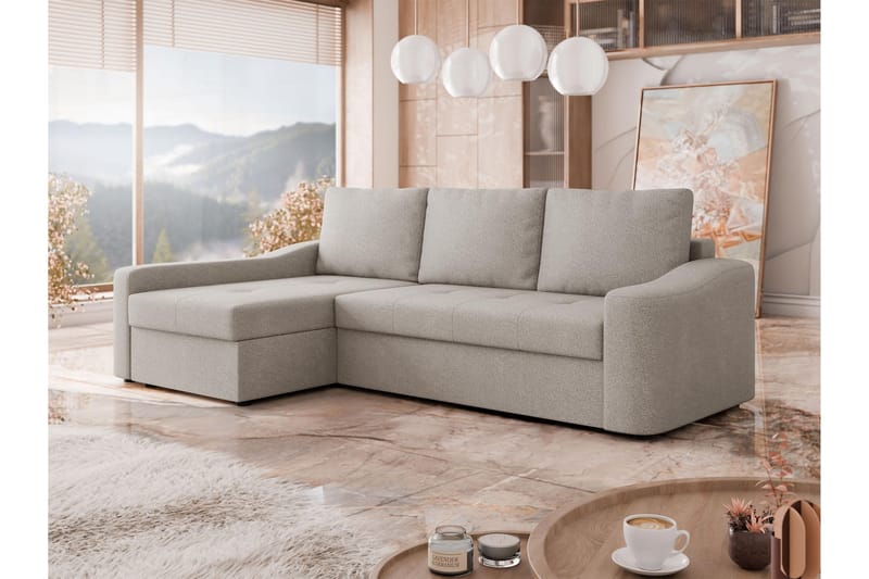 Chaman Bäddsoffa med Divan 3-sits i Plysch - Grå - Möbler - Vardagsrum - Bäddsoffor