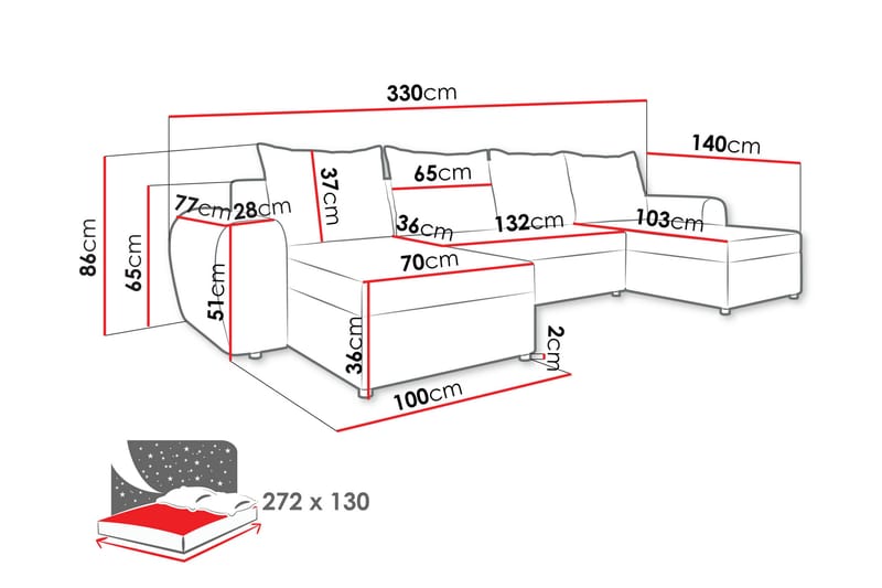 Chameli Bäddsoffa Dubbeldivan 4-sits - Brun - Möbler - Vardagsrum - Bäddsoffor - U bäddsoffa