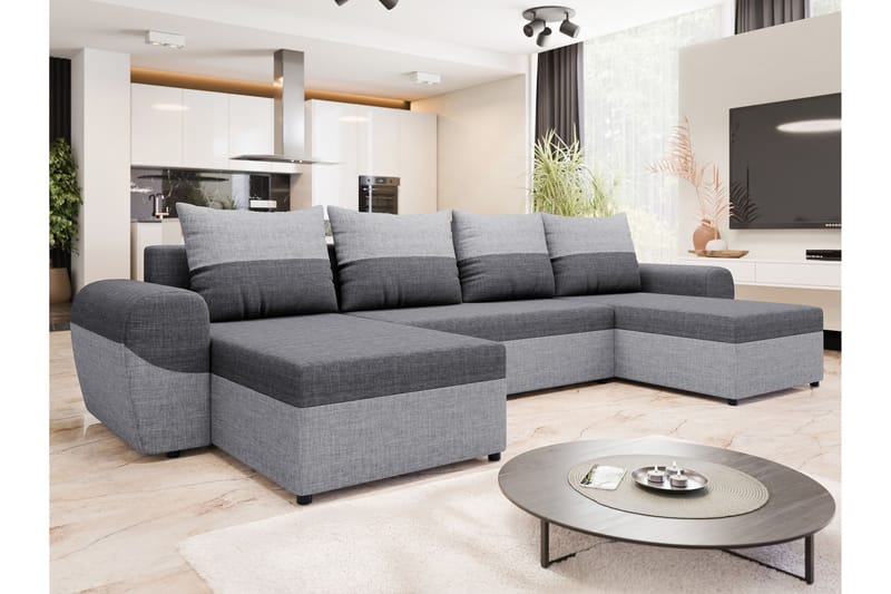 Chameli Bäddsoffa Dubbeldivan 4-sits - Ljusgrå/Mörkgrå - Möbler - Vardagsrum - Bäddsoffor - U bäddsoffa