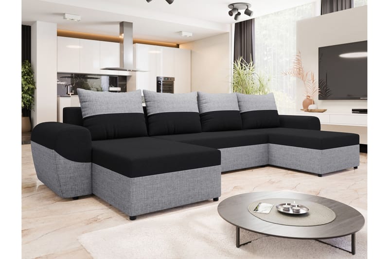 Chameli Bäddsoffa Dubbeldivan 4-sits - Ljusgrå/Svart - Möbler - Vardagsrum - Bäddsoffor - U bäddsoffa
