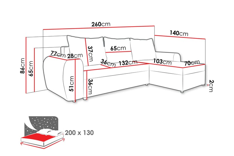 Chameli Bäddsoffa med Divan 3-sits - Ljusgrå/Svart - Möbler - Vardagsrum - Bäddsoffor