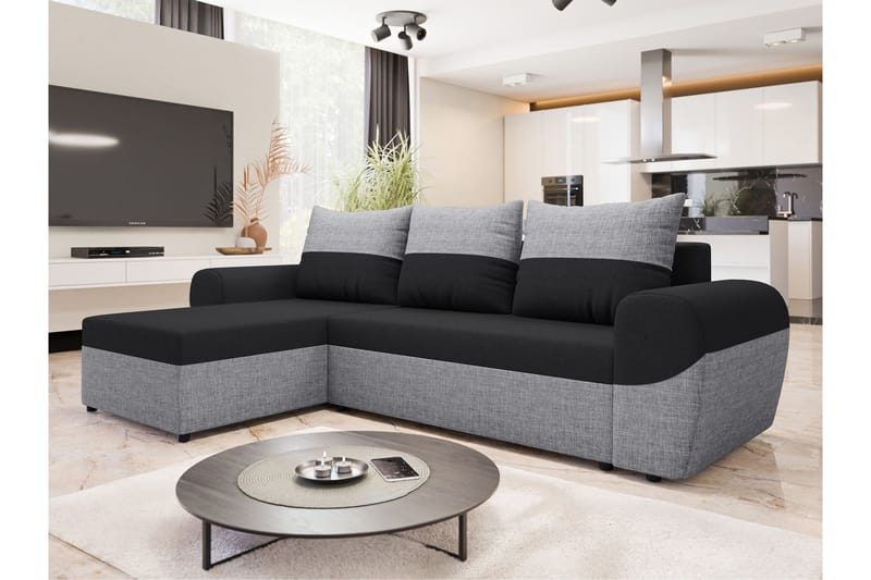 Chameli Bäddsoffa med Divan 3-sits - Ljusgrå/Svart - Möbler - Vardagsrum - Bäddsoffor