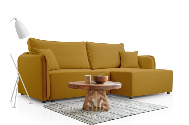 Chandru Bäddsoffa med Divan 3-sits i Plysch - Gul - Möbler - Vardagsrum - Bäddsoffor