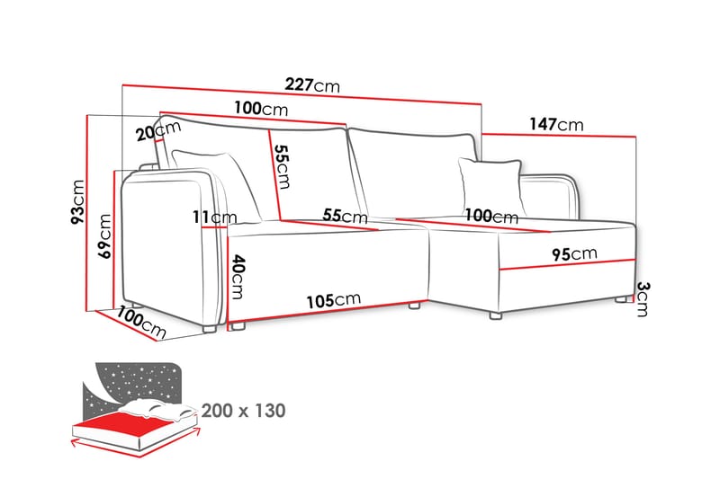 Chandru Bäddsoffa med Divan 3-sits - Svart - Möbler - Vardagsrum - Bäddsoffor