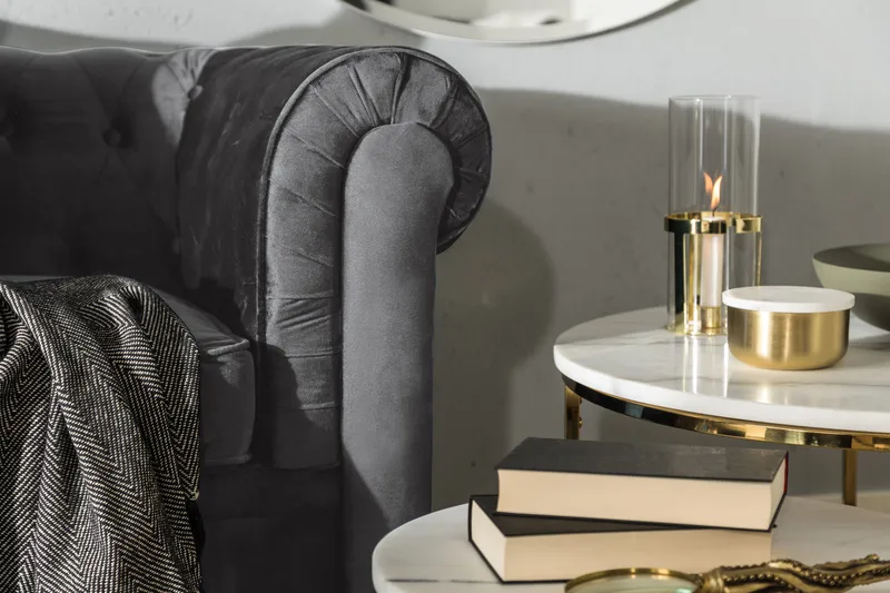 Chesterfield Deluxe 3-sits Framåtbäddad bäddsoffa i sammet - Mörkgrå Sammet - Möbler - Vardagsrum - Bäddsoffor