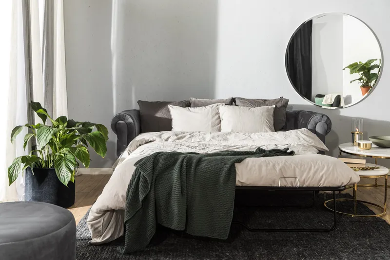 Chesterfield Deluxe 3-sits Framåtbäddad bäddsoffa i sammet - Mörkgrå Sammet - Möbler - Vardagsrum - Bäddsoffor