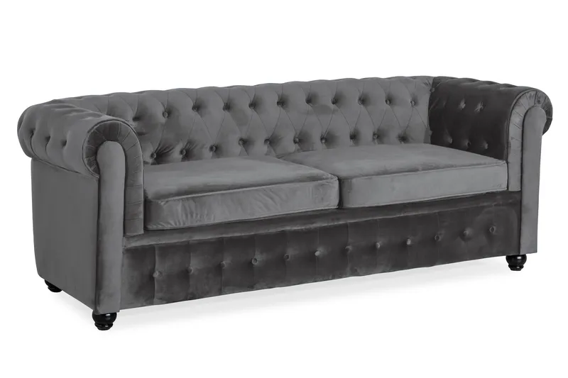 Chesterfield Deluxe 3-sits Framåtbäddad bäddsoffa i sammet - Mörkgrå Sammet - Möbler - Vardagsrum - Bäddsoffor