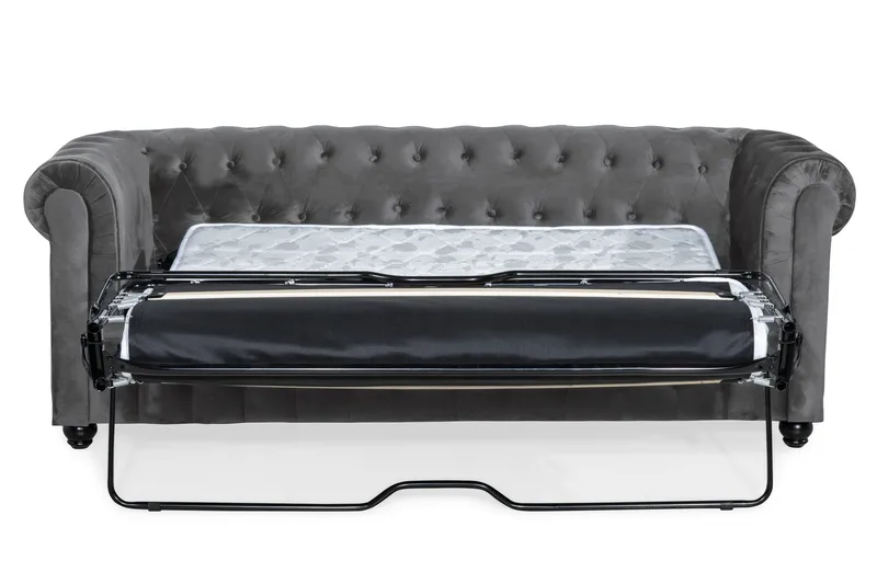 Chesterfield Deluxe 3-sits Framåtbäddad bäddsoffa i sammet - Mörkgrå Sammet - Möbler - Vardagsrum - Bäddsoffor