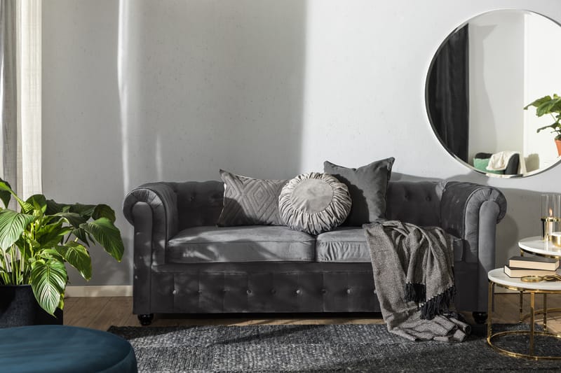 Chesterfield Deluxe 3-sits Framåtbäddad bäddsoffa i sammet - Mörkgrå Sammet - Möbler - Vardagsrum - Bäddsoffor
