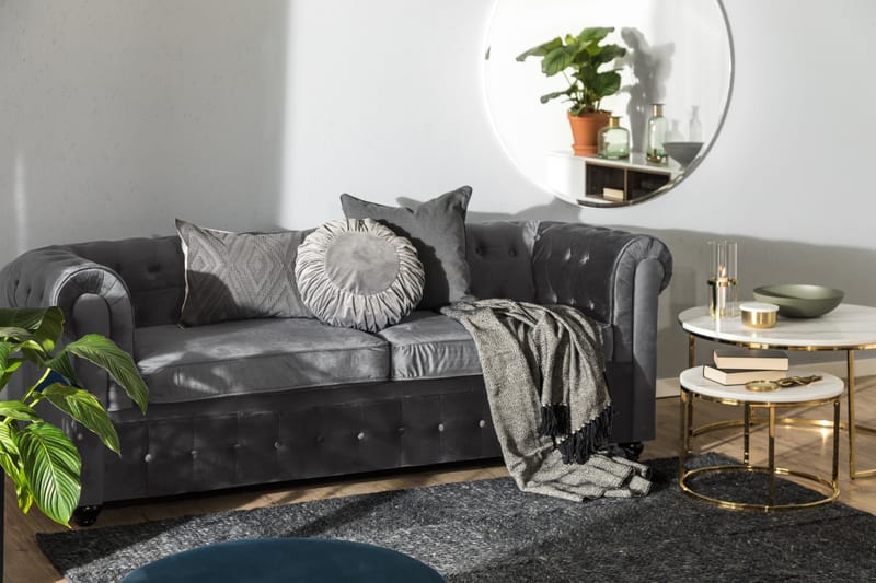 Chesterfield Deluxe 3-sits Framåtbäddad bäddsoffa i sammet - Mörkgrå Sammet - Möbler - Vardagsrum - Bäddsoffor