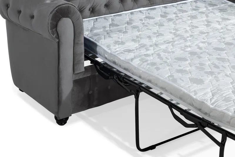 Chesterfield Deluxe 3-sits Framåtbäddad bäddsoffa i sammet - Mörkgrå Sammet - Möbler - Vardagsrum - Bäddsoffor