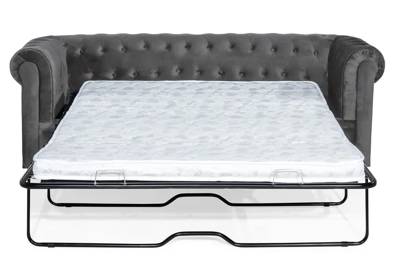 Chesterfield Deluxe 3-sits Framåtbäddad bäddsoffa i sammet - Mörkgrå Sammet - Möbler - Vardagsrum - Bäddsoffor