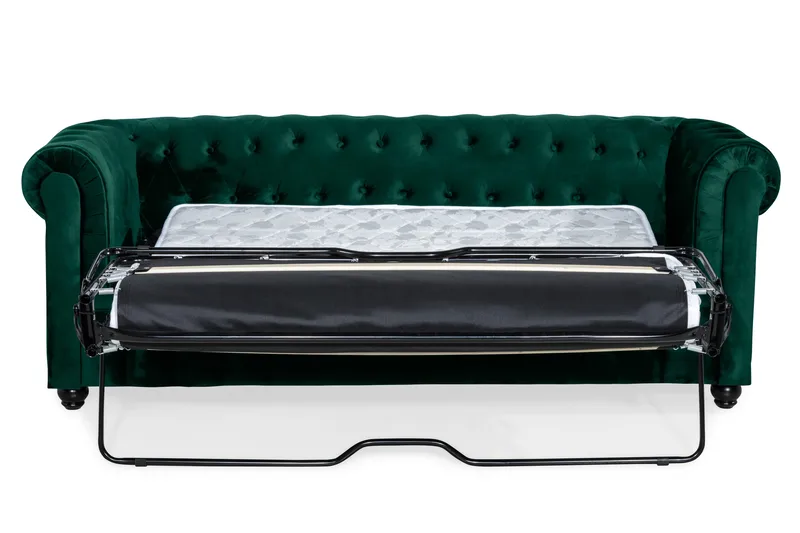 Chesterfield Lyx 3-sits Framåtbäddad bäddsoffa i sammet - Grön - Möbler - Vardagsrum - Bäddsoffor