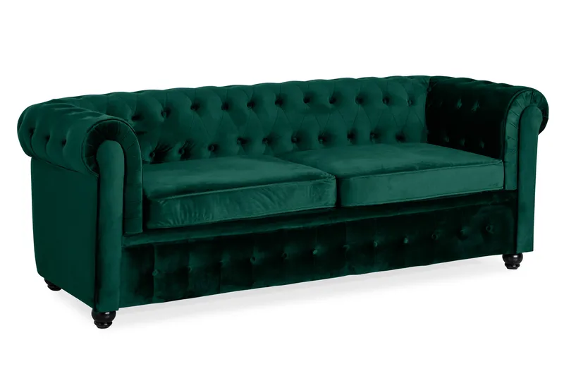 Chesterfield Lyx 3-sits Framåtbäddad bäddsoffa i sammet - Grön - Möbler - Vardagsrum - Bäddsoffor