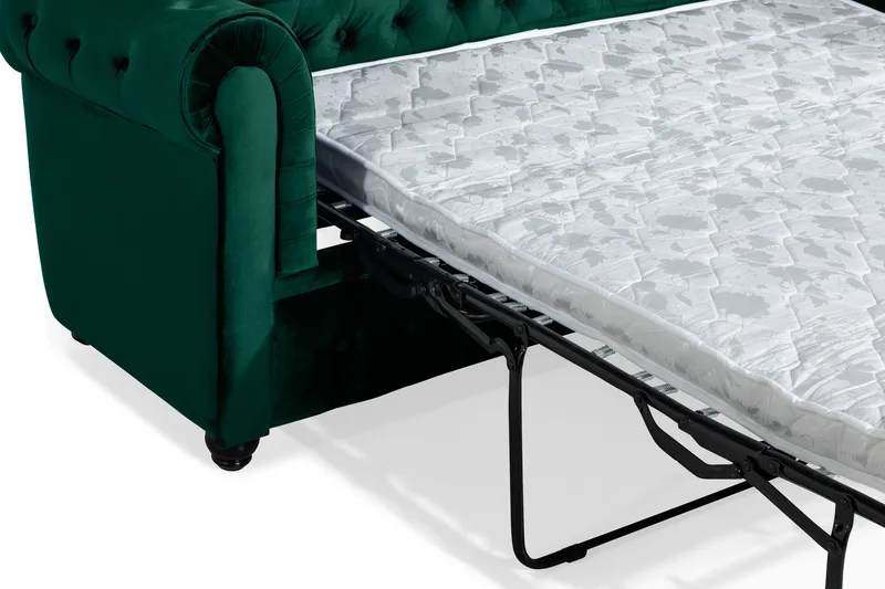 Chesterfield Lyx 3-sits Framåtbäddad bäddsoffa i sammet - Mörkgrön / Grön - Möbler - Vardagsrum - Bäddsoffor