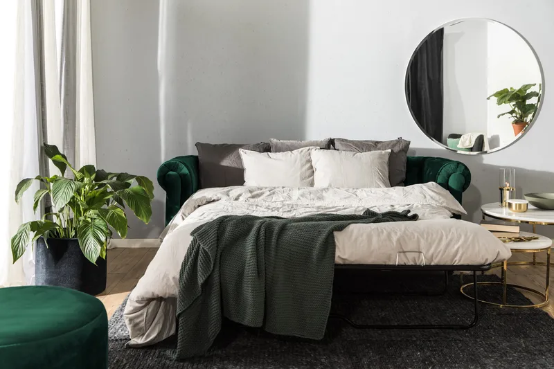 Chesterfield Lyx 3-sits Framåtbäddad bäddsoffa i sammet - Mörkgrön / Grön - Möbler - Vardagsrum - Bäddsoffor