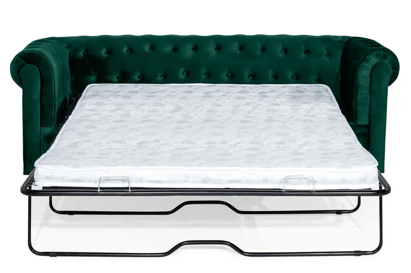 Chesterfield Lyx 3-sits Framåtbäddad bäddsoffa i sammet - Mörkgrön / Grön - Möbler - Vardagsrum - Bäddsoffor