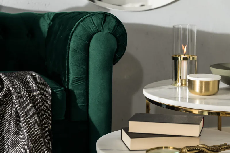 Chesterfield Lyx 3-sits Framåtbäddad bäddsoffa i sammet - Mörkgrön / Grön - Möbler - Vardagsrum - Bäddsoffor