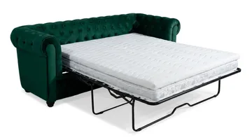 Chesterfield Lyx 3-sits Framåtbäddad Bäddsoffa med HVILA Bäddmadrass 140x200 cm Latex med Tvättbar klädsel - Grön - Möbler - Vardagsrum - Bäddsoffor