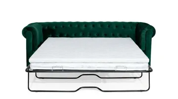 Chesterfield Lyx 3-sits Framåtbäddad Bäddsoffa med HVILA Bäddmadrass 140x200 cm Latex med Tvättbar klädsel - Grön - Möbler - Vardagsrum - Bäddsoffor
