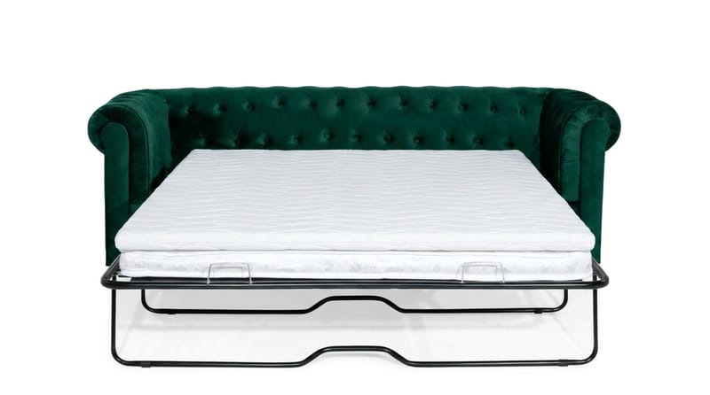 Chesterfield Lyx 3-sits Framåtbäddad Bäddsoffa med HVILA Bäddmadrass 140x200 cm Latex med Tvättbar klädsel - Grön - Möbler - Vardagsrum - Bäddsoffor