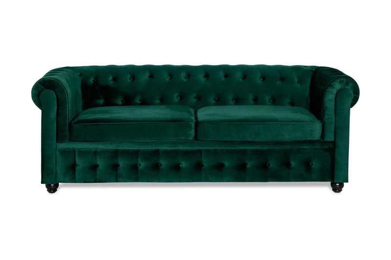 Chesterfield Lyx 3-sits Framåtbäddad Bäddsoffa med HVILA Bäddmadrass 140x200 cm Memoryskum med Tvättbar klädsel - Grön/Vit - Möbler - Vardagsrum - Bäddsoffor - 3-sits bäddsoffa